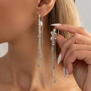 Ingemark | Ingemark 1 Pair Creative Unique Metal Tassel Ear Cuff Earrings Versatile Imitation Pearl Long Pendant Earring 2026 New Jewelry