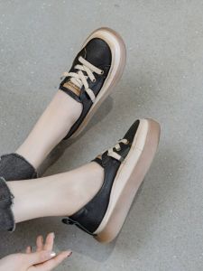 Retro Style Cow Leather Slippers for Women Soft Sole Lightweight Summer Shoe High Elastic Band Young Adult Daily Use Flat Heel