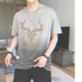 LHMoonlight แนะนำ✨เสื้อยืดผู้ชายคอกลมแขนสั้นสลับสี มีให้เลือก 3 โทนสี เสื้อแฟชั่นสกรีนลายเขากวางสีทองเท่ห์สุดๆ เสื้อผ้าผชผ้านิ่มไม่ร้อนสวมใส่สบาย🎈. 