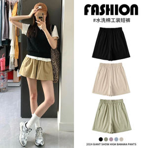 Khaki Cotton and Linen Parka Shorts Womens Summer 2024 New Arrival Loose Wide Leg Small Casual Three-Point Sports Pants