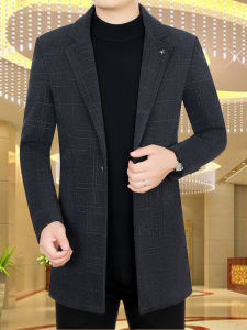Woodpecker Woolen Coat Mens Mid Length Long Length Autumn and Winter Padded Jacket Middle-Aged Leisure Suit Collar Woolen Coat