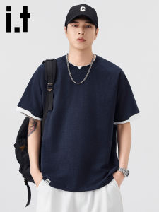 izzue | Faux Two-piece V-neck Short Sleeve Mens T-shirt Blue