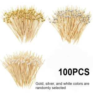 100/200/300PCS Disposable Bamboo Sticks Pearl Dessert  Buffet Fruit Toothpick Wedding Birthday Camping Supplie