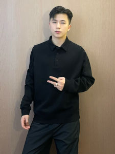 เสื้อโปโลแขนยาวสีขาว คอกลม เสื้อเชิ้ตชั้นใน แฟชั่นผู้ชาย สไตล์ฤดูใบไม้ร่วง ทรงหลวม ผ้าฝ้าย เสื้อผ้าทำงาน