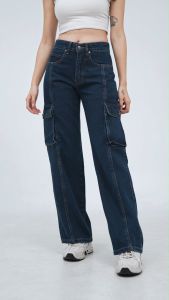 ESROCTE Celana Denim Cargo Wide Leg High Waist Jeans Wanita P86 - S-XL