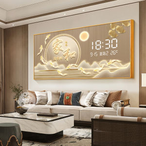 Modern Minimalist Metal Framed Wall Art Decorative Painting with Digital Display Electronic Clock for Living Room And Dining Room