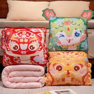2025 New Years Snake Quilt 2 in 1 Pillow Travel Blanket Cute Cartoon Animal Sofa Car Cushion Blanket Throw Pillow Quilt Air Conditioner Office Nap Quilt