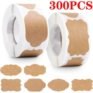 300Pcs/roll Kraft Packaging Label Sticker Vintage Self-Adhesive Spice Jars Labels Price Tags Blank Decorative Label Stickers