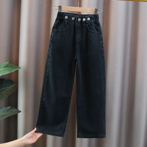 Quần Jeans Denim Quần Dài Thường Ngày Cho Gái Thơ Lót Lông Cừu Ống Rộng Quần Dài Thu Đông Quần Jeans Denim Cho Trẻ Em