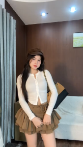 Chân váy dáng ngắn basic form xòe nhún tầng thắt nơ mặc hè năng động xinh xắn