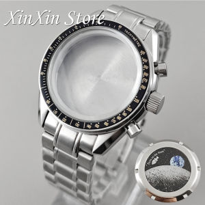 39.7MM Moon Watch Mod Case Stainless Steel Bracelet Sterile/Moon Print Caseback Fit VK63 VK64 Chronograph Movement Watch Box