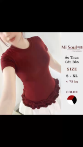 Áo Thun Nữ Gấu Bèo MiSoul Áo Cổ Tròn Cộc Tay Viền Bèo Thun Cotton Mịn Mát BigSize 435