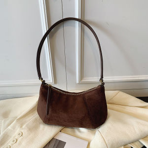 Elegant Minimalist Underarm Bag Womens Commuter Shoulder Bag Korean Style Popular Design Soft Suede Material Compact Size