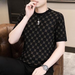 HENGYUANXIANG | Hengyuanxiang Mens Short Sleeve Knitted Sweater Slim Fit Round Neck Fashionable Base Layer Shirt Spring Autumn Seasonal Wear