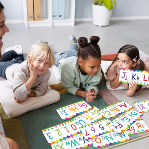 12PCS แฟลชการ์ด บัตรภาพคำศัพท์  English Alphabet ABC Numbers 0 To 10 Border with Glue Point Dot Bulletin Board Strips Set Wall Strip Border for Pre-School Kindergarten Classroom Wall Decorations Educational Toy for Kids Toddler