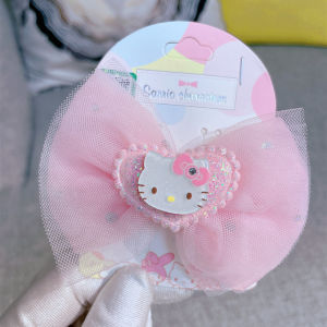 กิ๊บติดผมรูปหมี Hellokitty สีชมพู พร้อมโบว์ผีเสื้อ ประดับมงกุฎเจ้าหญิง กิ๊บติดผมสำหรับเด็ก วัสดุผ้าไหม ประดับเลื่อม เครื่องประดับผมสไตล์เกาหลี