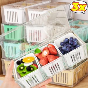 ตะกร้ากล่องเก็บของผัก3ช่องแม่เหล็กติดตู้เย็นพร้อมฝาปิดกล่องใส่เนื้อตู้เย็นอุปกรณ์ที่เก็บเครื่องครัวสด