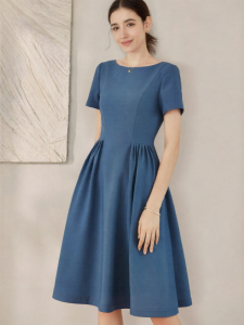 Roey s house | Stylish Elegance Blue Wrinkle Large Swing Summer Dress M/L Length