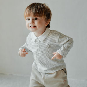OAK FAMILY | New Fall Baby Boy Long Sleeve Striped Modal Polo Shirt Square Collar T-Shirt Comfortable Breathable Cotton Polyester Blend