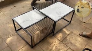 Bàn Trà Đôi Sofa Hộp Vuông Bàn Trà Mặt Đá Sang Trọng Chân Sắt Khung Lưới Kẻ Sọc Cafe Phòng Khách