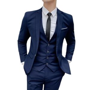 suit 6XL (Blazer+ Vest + Pants) Mens Fashion Casual Gentleman Slim Fit Work solid color outdoor Business wedding banquet suit