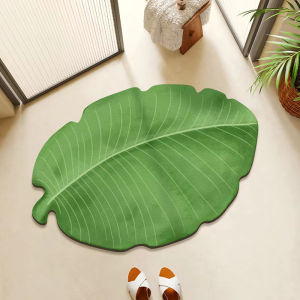 VIKAMA Irregular Banana Leaf Shaped Bath Mat Tropical Plant Print Non Slip Water Absorbent Indoor Entry Floor Rug