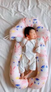 Gối chữ U cho bé sơ sinh chống giật mình có dây rút điều chỉnh 3 đầu giúp bé ngủ ngon