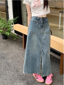 Váy Mini Denim Cạp Cao Có Túi Dáng Chữ A Màu Trơn Mùa Hè 2024 Phong Cách Hàn Quốc Váy Midi Váy Ngắn Váy Nữ