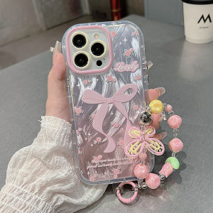 Ins Floral Butterfly Knot Phone Case for  15Pro 14Pro Max 13 12/16 Lightweight Acrylic Female Bracelet Air Wrist Cord plus