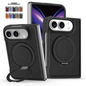 360 ° nhẫn xoay đứng Ốp nam châm cho Iphone đôi mỏng vải da từ Tương thích chống vân tay đầy đủ bảo vệ ống kính máy ảnh chống sốc có thể gập lại điện thoại phong cách công sở Bìa
