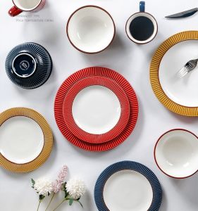 OMK 4PCS Set American style Stoneware Dinnerware Set Dinner Plate Bowl Coffee Cup Mug Home Ceramic Tableware