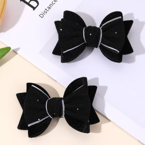 2Pcs Ribbed Velvet Bow Hair Clips Sparkling Rhinestone Hairpins Knot Bownot Barrette For Girls Kids Headdress Hair Accessories