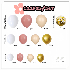 112-Piece Pink Balloon Garland Set - Vintage Pink and Metallic Gold Tones Suitable for Birthdays Parties Weddings Bachelor Parties Etc. - Versatile Party Decoration Set