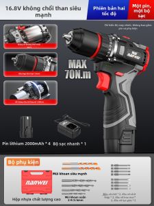NANWEI | Máy Khoan Chạy Pin Lithium Không Chổi Than 13mm Đầu Kẹp Ratchet Kim Loại