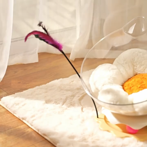 AP AIMAYAPET 2-in-1 Space Capsule Cat Nest Full Transparency Acrylic Cat Bed Cat Turntable with Catnip Ball Toy