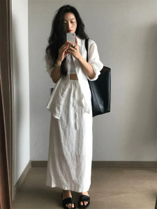 Tall 175 Long White Cotton and Linen Skirt for Women 2024 Summer New Arrival Split Drape A- line Skirt