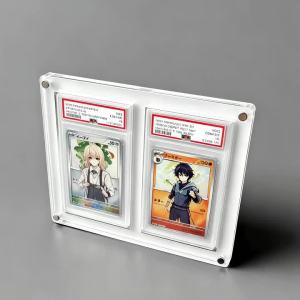 Takara Tomy | 2-Slot Graded Card Stand White Acrylic Display Holder for PTCG Rating Card Pokemon Yu-Gi-Oh Trading Cards Crystal Clear Edges