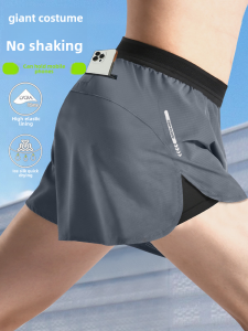 Marathon Professional Mens Running Shorts with Inner Lining Double Layer Quick Dry Three Quarter Length Summer Sports Set Mobile Phone Friendly