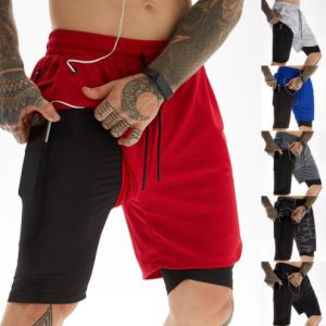 HOLA Double layer Mens Running Shorts Summer Sportswear 2 in 1 Sport Shorts Gym Fitness Double Deck Clothing Training Jogging Short Pants