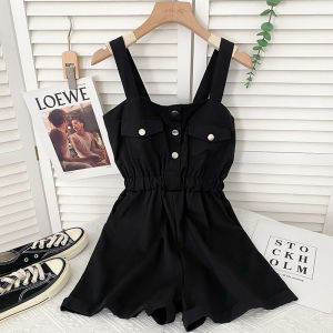 Casual Fashion All-Matching High Waist Slim Looking Single-Breasted Parka Sling Jumpsuit Loose Pants Casual Pants Womens Fashion