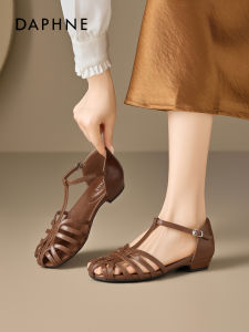 Daphne | Retro Brown Roman Sandals Breathable Woven Cage