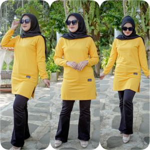 TUNIK POLOS 04> POLOS JUMBO TANGAN KERUT PAKE KARET JAHITAN BELAH PINGGIR BAHAN COTTON COMBED 20S