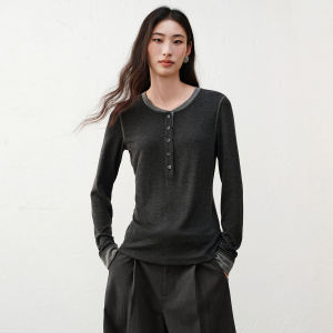 PEACEBIRD | Fashion Contrast Collar Slim Long Sleeve T-shirt