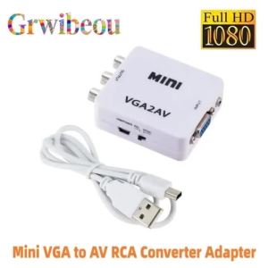 HD 1080P Mini VGA to AV RCA Converter Adapter with 3.5mm Audio Support VGA2AV RCA Converter PC to TV HD Computer to TV