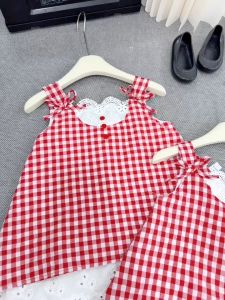 Váy bé gái 2 dây caro phối ren xinh xắn váy cho bé gái size 10-30kg