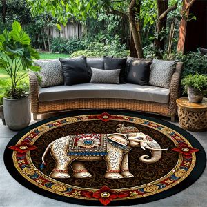 VIKAMA Rainbow Mandala Thảm Tròn Chống Trơn Trượt Ngoài Trời Ban Công Phòng Khách Thảm Chống Trơn Trượt Chống Thấm Nước Chống Phai Màu Polyester Kilim