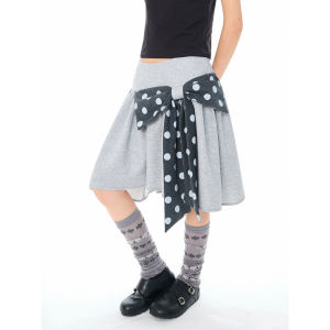 Dots and Bow Design Irregular Hem Skirt