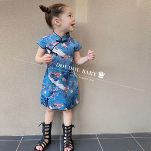Elastic Cotton Summer Childrens Cheongsam Dress Thin Style Traditional Chinese Hanfu Skirt for Girls Clearance Sale