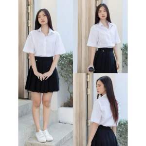 เสื้อนักศึกษาทรงบอยแขนสามเหลี่ยมแขนยาว10นิ้ว ทรงบอยแขนสามเหลี่ยม เนื้อผ้าอย่างดีราคาถูก❤️