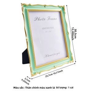 Khung Ảnh Mạ Vàng Màu Xanh Bạc Hà Pháp 1 Cái Viền Vàng Xanh Nhạt Sử Dụng Được Hai Cách: Treo Hoặc Để Bàn Phong Cách Hiện Đại Chất Liệu Nhựa.